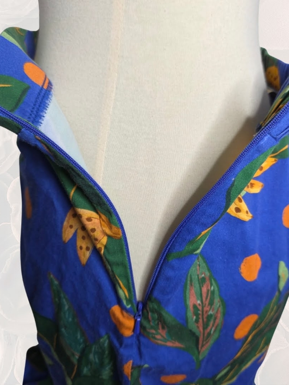FARM Rio for Anthropologie Citrus Tropical Ruched Mini Skirt Blue Orange M - Picture 9 of 10